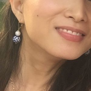 14k Gold Chinoiserie Pearl Blue Drop Earrings